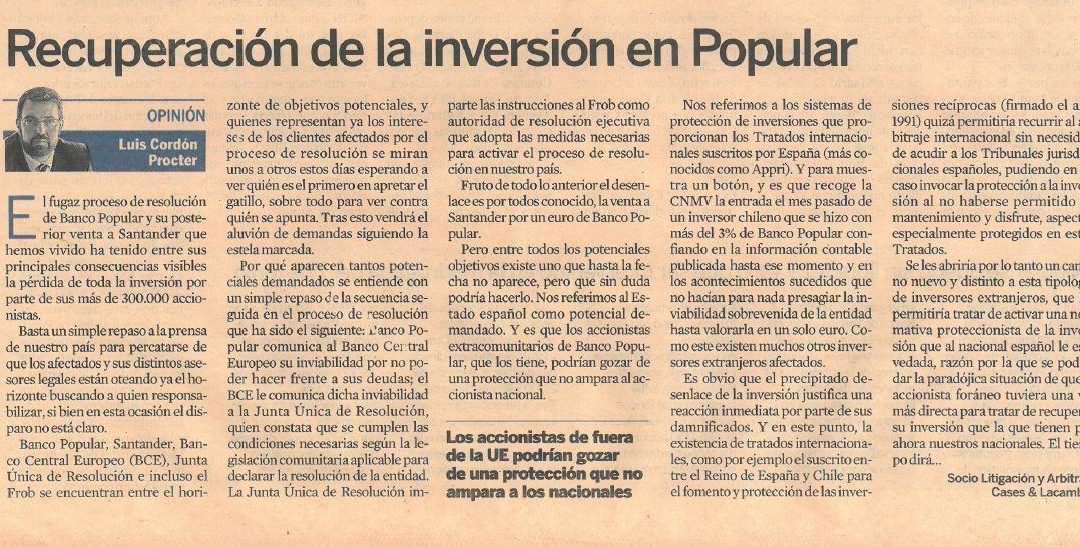 El socio Luis Cordón publica un artículo en Expansión